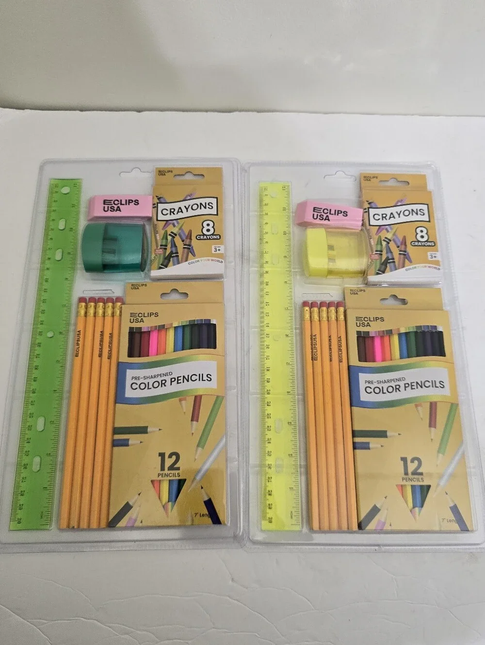 E CLIPS usa School Supplies Kit lot of 2 Crayons Pencils Ruler